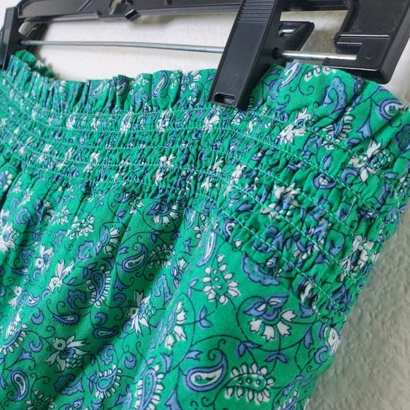 J. Crew NWT Green Floral Paisley Cotton Smocked Tiered Mini Skirt Size Large - Picture 11 of 13
